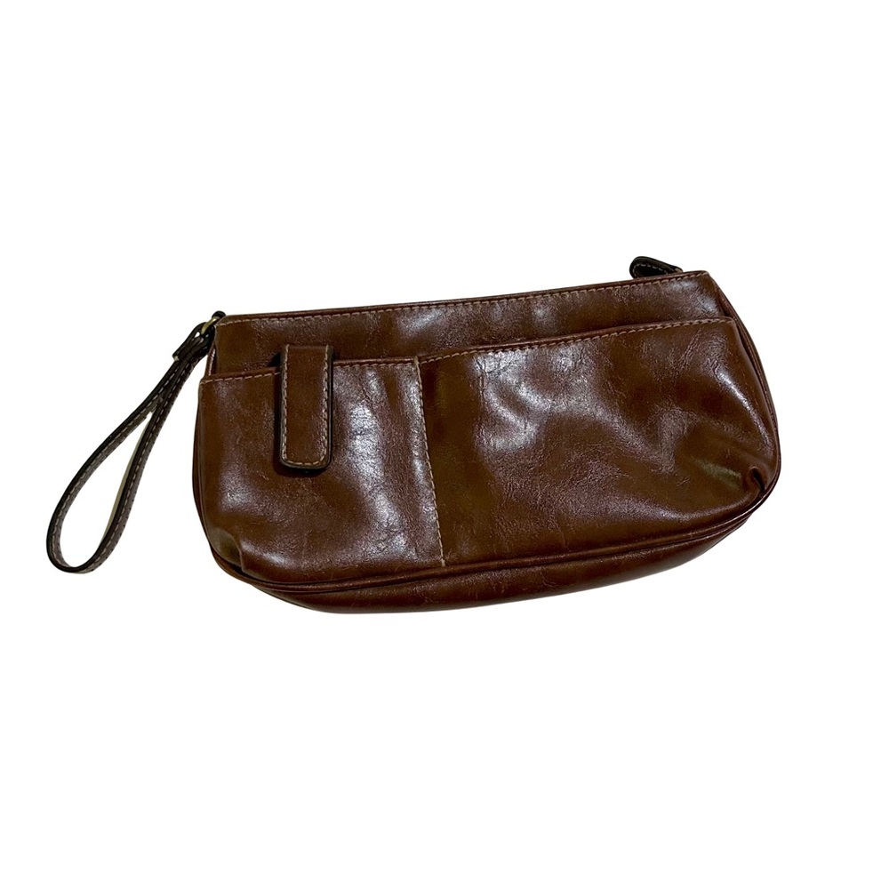 Brown Leather Wristlet Clutch